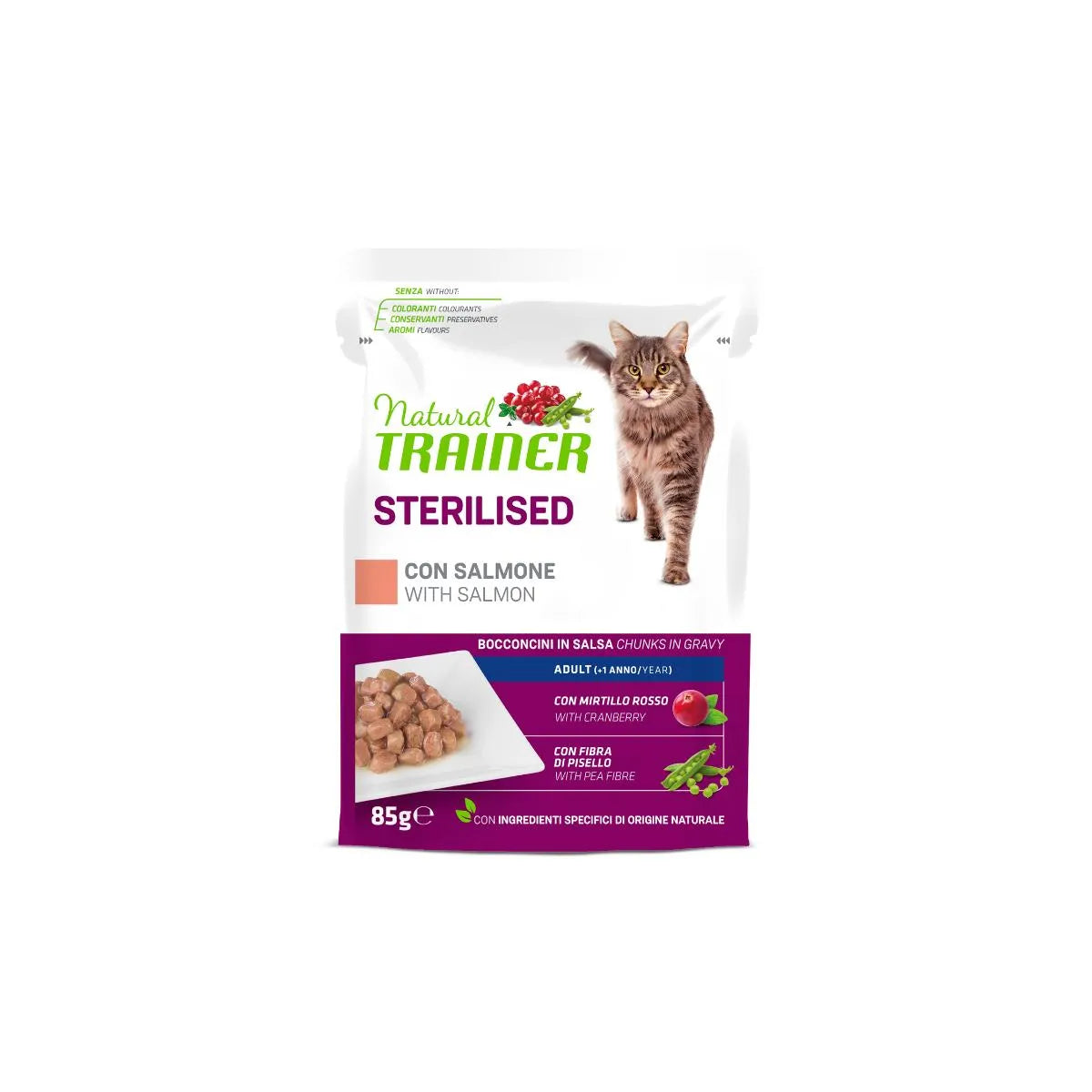 Natural Trainer Sterilised con Salmone 85g - Gatti Adulti Sterilizzati Natural Trainer Sterilised con Salmone 85g - Gatti Adulti Sterilizzati